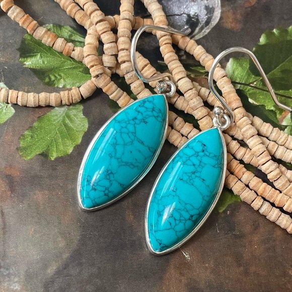 925 Sterling Silver Turquoise Earrings cool Marquise shape!! - Picture 5 of 10